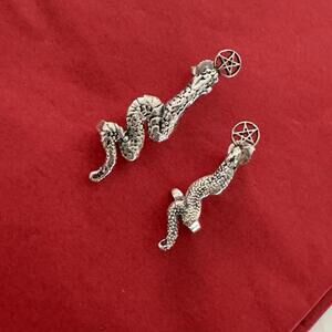 Alex Streeter Jewelry serpent pentagram snake silver Goth Satanic cuff earrings